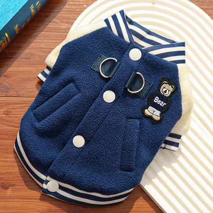 Bear Baseball Pet Jacket – Cozy Sporty Winter Coat for Dogs & Cats
