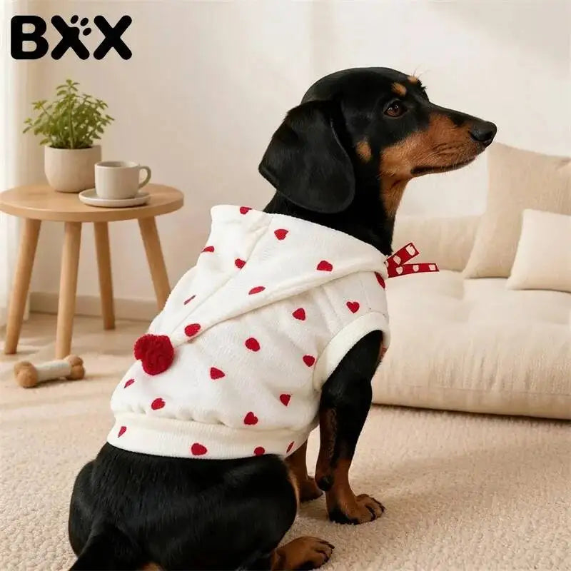 Red Heart Pom Pom Pet Hoodie – Lightweight Sleeveless Top for Dogs & Cats