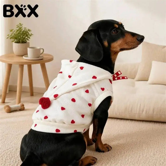 Red Heart Pom Pom Pet Hoodie – Lightweight Sleeveless Top for Dogs & Cats