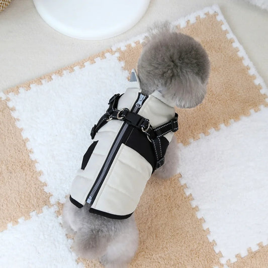 Waterproof Padded Dog Winter Jacket – Reflective Zipper Coat with Built-In Harness