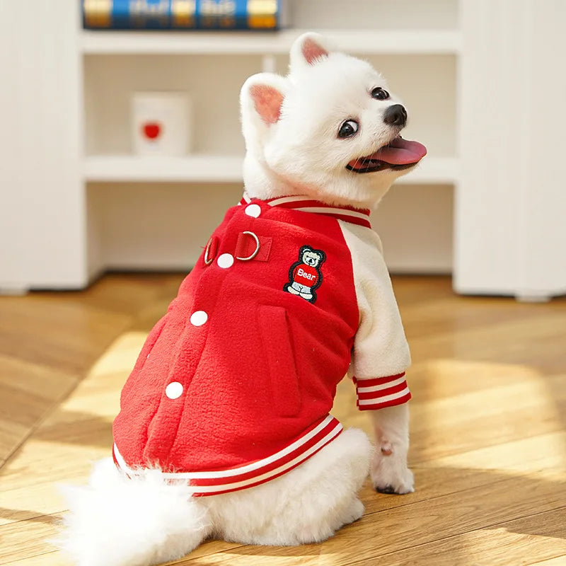 Bear Baseball Pet Jacket – Cozy Sporty Winter Coat for Dogs & Cats