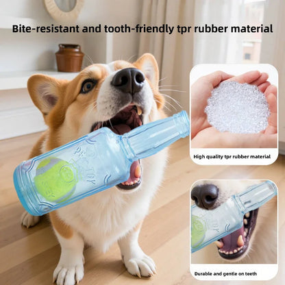 Beer Bottle Pet Chew Toy with Tennis Ball – Squeaky Interactive Toy for Dogs & Cats