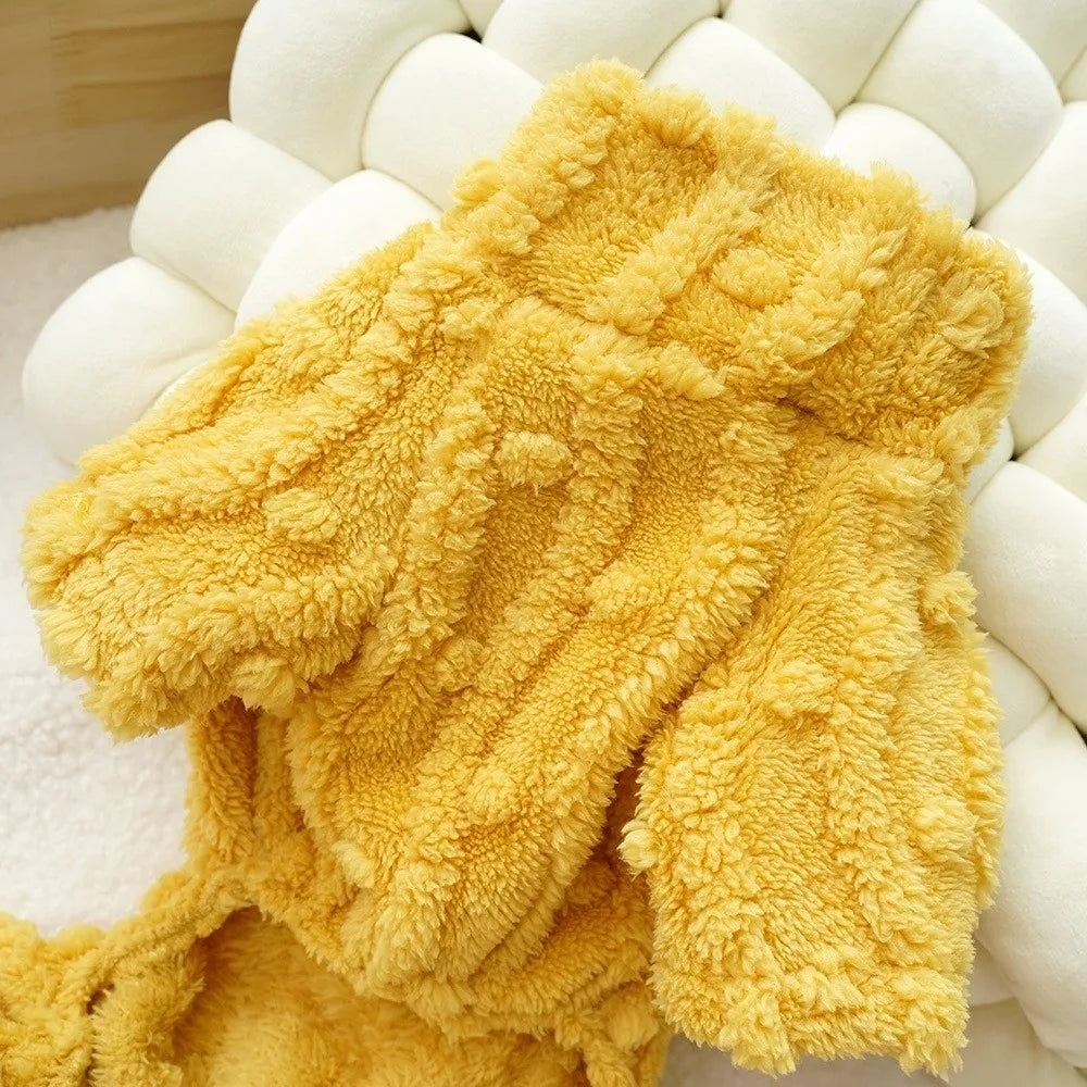 Thick Plush Dog Jumpsuit with D-Ring – Warm Four-Leg Winter Coat