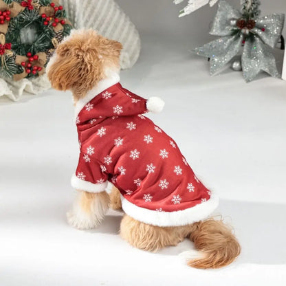 Snowflake Christmas Pet Hoodie – Thickened Plush Winter Coat for Dogs & Cats