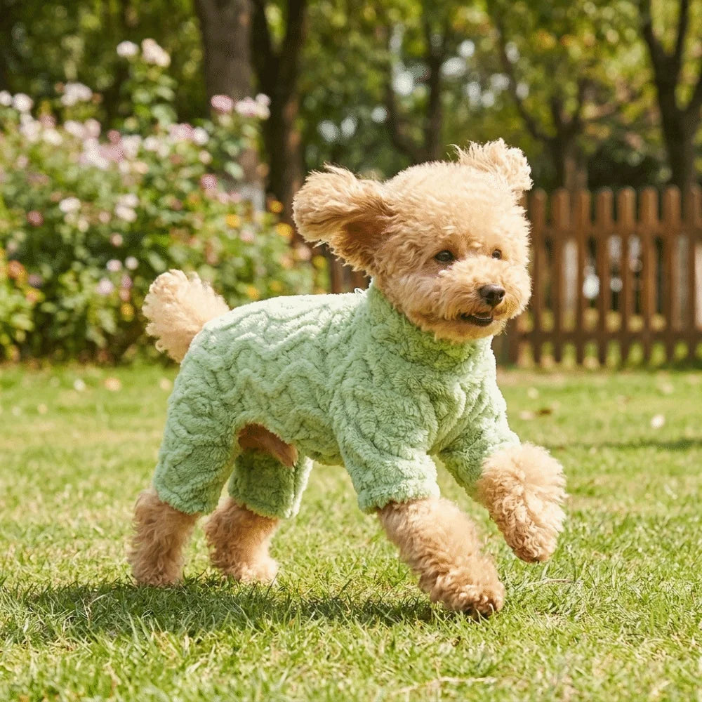 Thick Plush Dog Jumpsuit with D-Ring – Warm Four-Leg Winter Coat