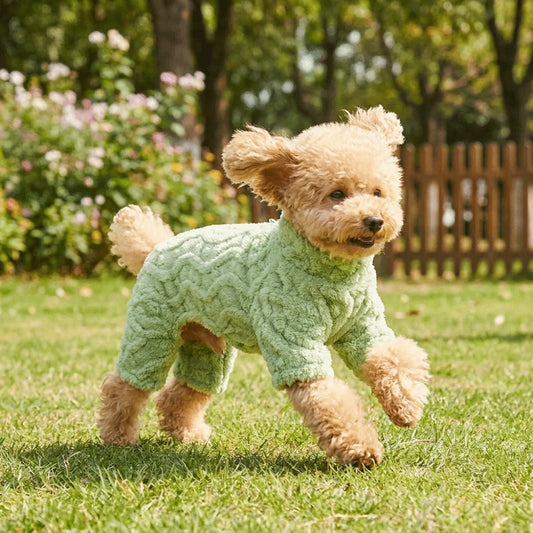 Thick Plush Dog Jumpsuit with D-Ring – Warm Four-Leg Winter Coat