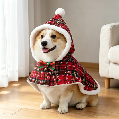 Plush Christmas Pet Cape – Adjustable Red Holiday Cloak for Dogs & Cats