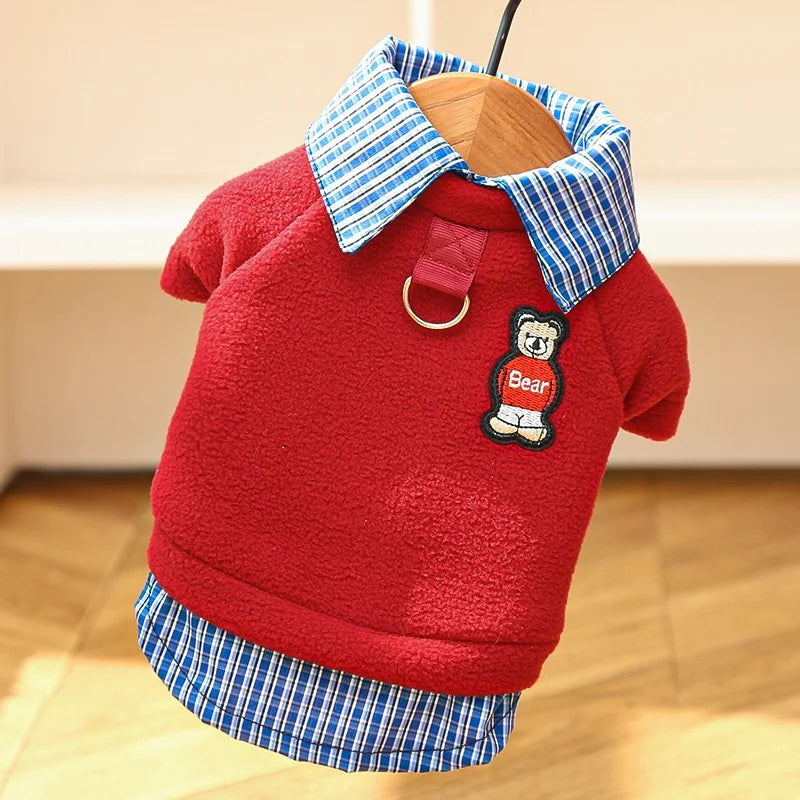 Bear Print Plaid Pet Hoodie – Cozy Autumn Sweatshirt for Dogs & Cats