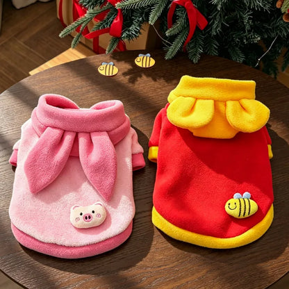 Cartoon Fleece Pet Hoodie – Warm Winter Clothes for Dogs & Cats