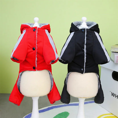 Thickened Waterproof Dog Winter Jumpsuit – Warm Sport Hoodie for Small Dogs