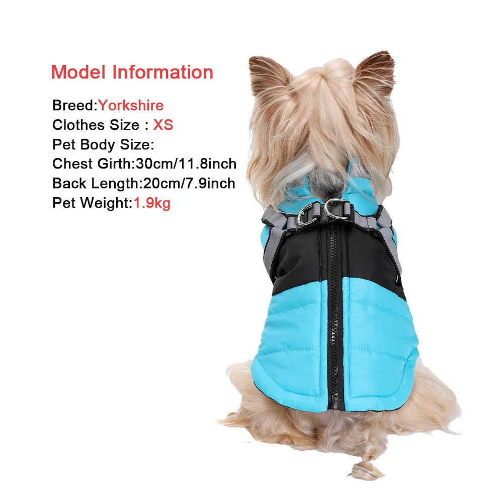 Reflective Padded Pet Winter Coat – Windproof Jacket with Harness for Dogs & Cats