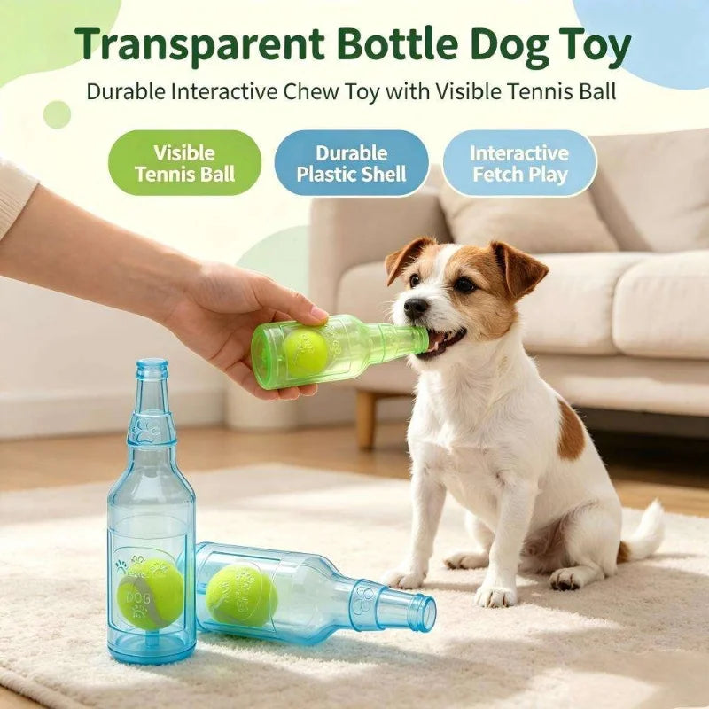 Beer Bottle Pet Chew Toy with Tennis Ball – Squeaky Interactive Toy for Dogs & Cats