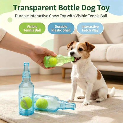 Beer Bottle Pet Chew Toy with Tennis Ball – Squeaky Interactive Toy for Dogs & Cats