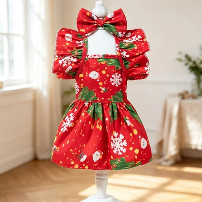 Christmas Snowflake Pet Dress – Ruffle Bow Princess Outfit for Dogs & Cats