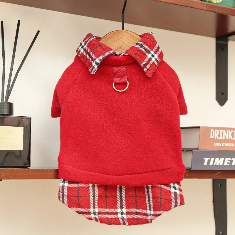 Bear Print Plaid Pet Hoodie – Cozy Autumn Sweatshirt for Dogs & Cats