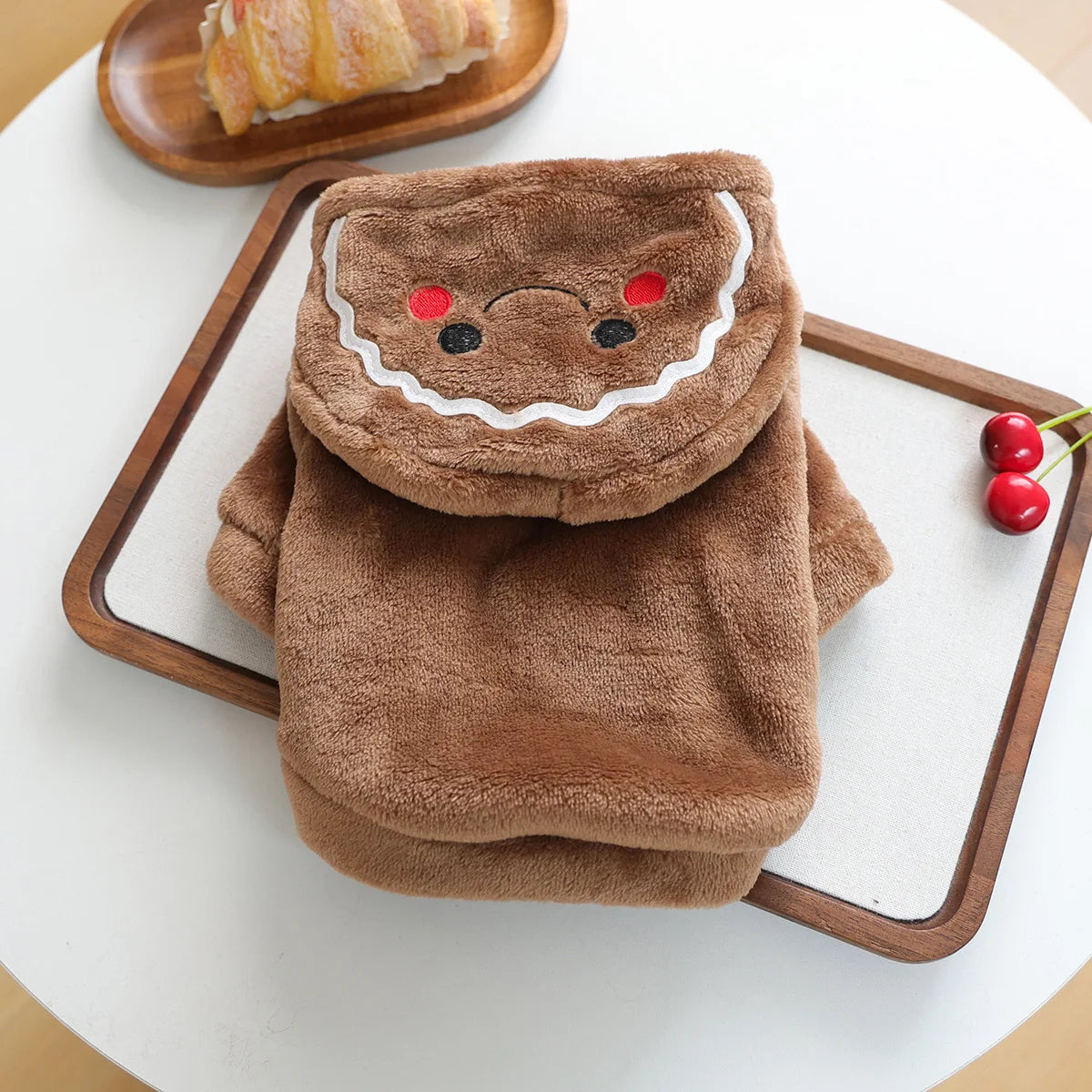 Velvet Gingerbread Christmas Pet Hoodie – Warm Holiday Outfit for Dogs & Cats