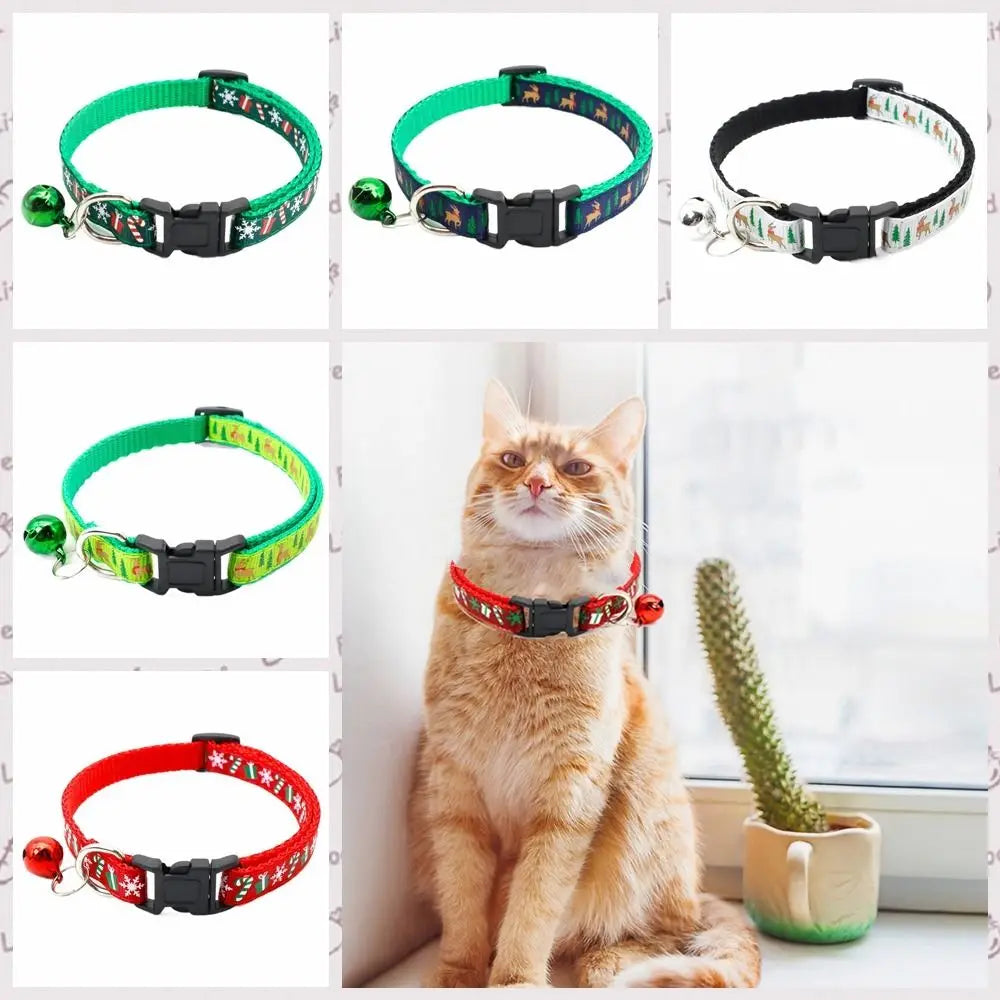 Christmas Cat Collar with Bell – Adjustable Snowflake & Reindeer Pet Collar