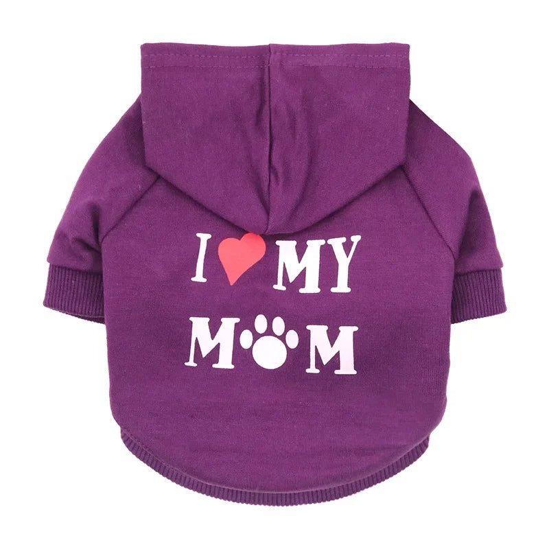 Mommy Print Fleece Pet Hoodie – Thick Warm Coat for Dogs & Cats