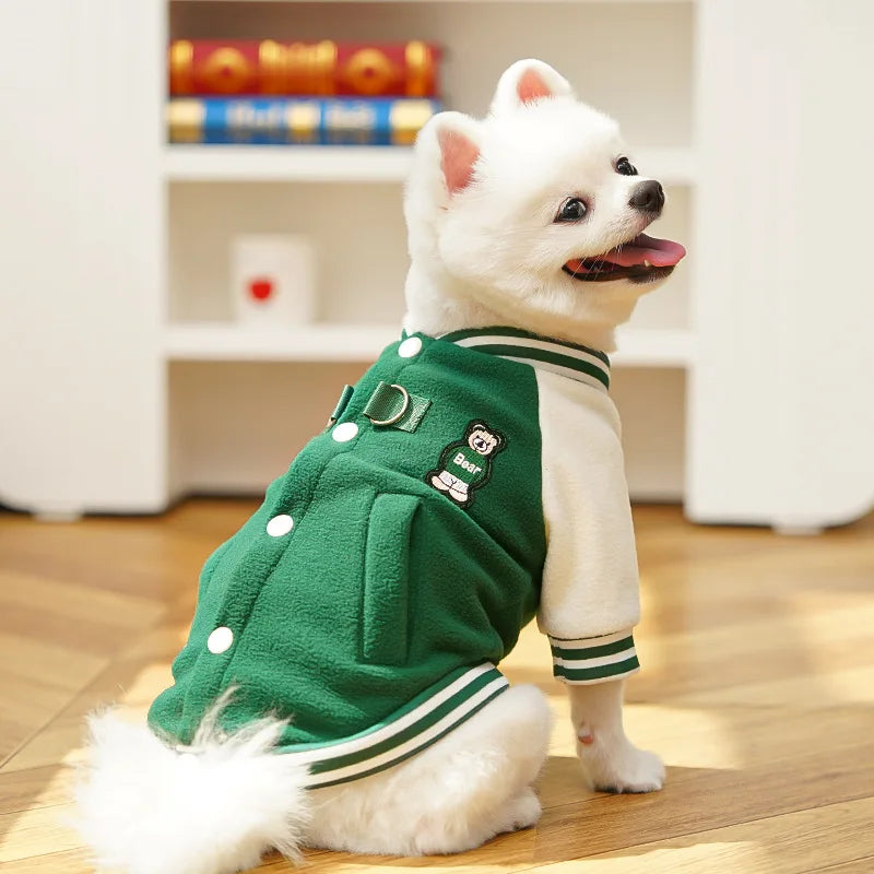 Bear Baseball Pet Jacket – Cozy Sporty Winter Coat for Dogs & Cats