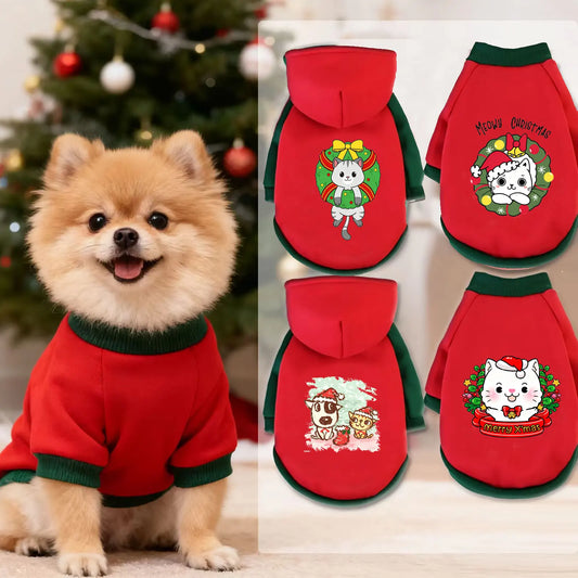 Christmas Cotton Pet Hoodie – Warm Winter Sweatshirt for Dogs & Cats