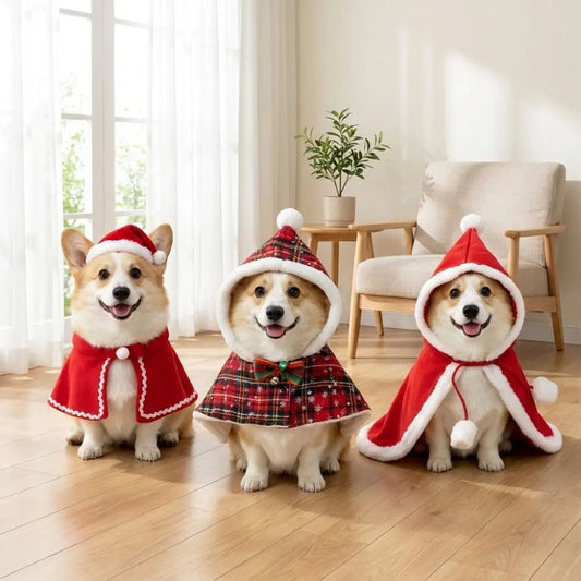 Plush Christmas Pet Cape – Adjustable Red Holiday Cloak for Dogs & Cats