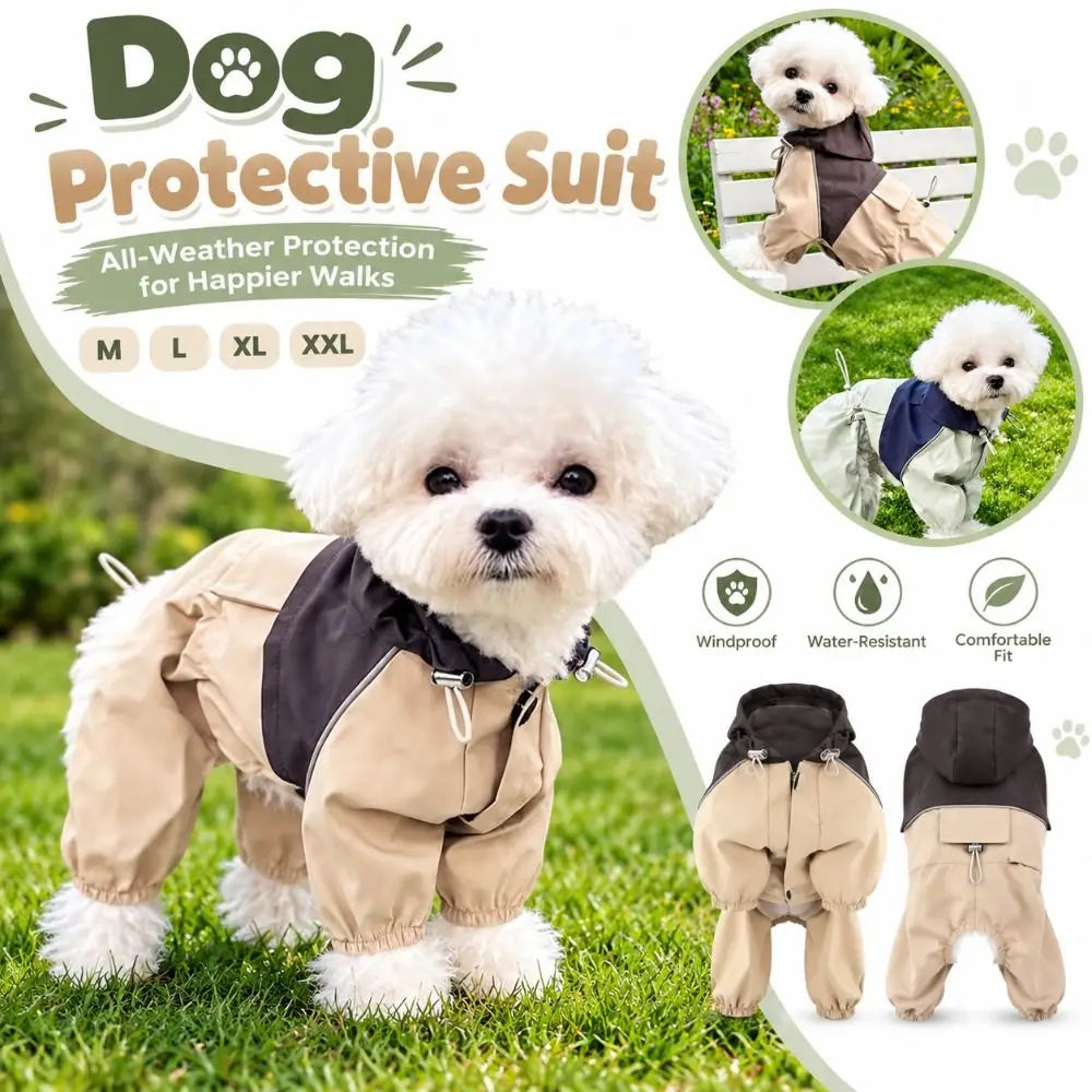 Waterproof Hooded Dog Jumpsuit – Full-Body Dust & Outdoor Protective Raincoat
