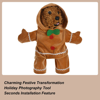 Gingerbread Man Pet Costume – Plush Christmas Outfit for Dogs & Cats