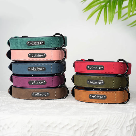 Personalized Leather Dog Collar – Custom Name & ID Tag
