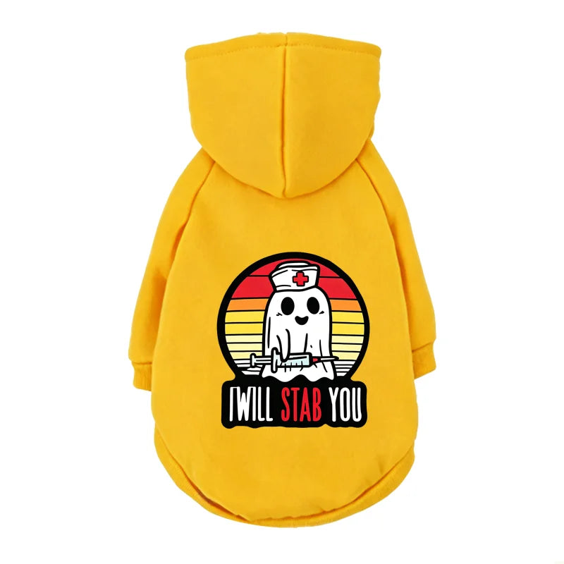 Ghost Print Halloween Pet Hoodie – Warm Fall & Winter Sweatshirt for Dogs & Cats