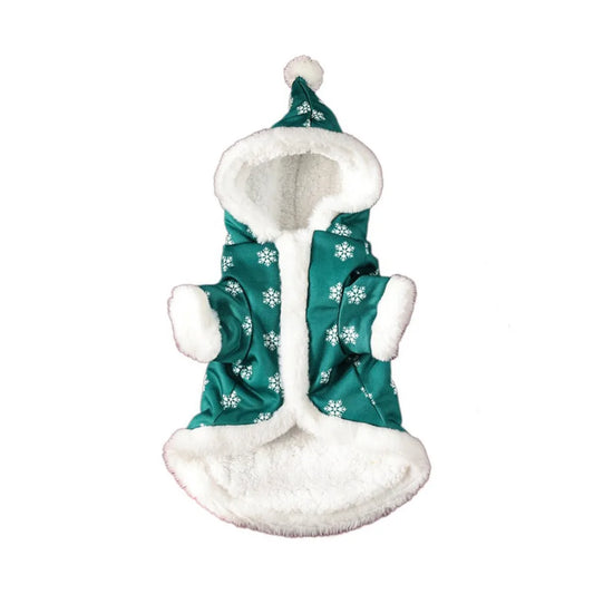 Snowflake Christmas Pet Jumpsuit – Thickened Plush Hooded Coat for Dogs & Cats