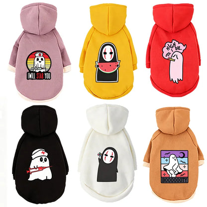 Ghost Print Halloween Pet Hoodie – Warm Fall & Winter Sweatshirt for Dogs & Cats