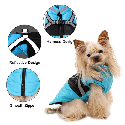 Reflective Padded Pet Winter Coat – Windproof Jacket with Harness for Dogs & Cats