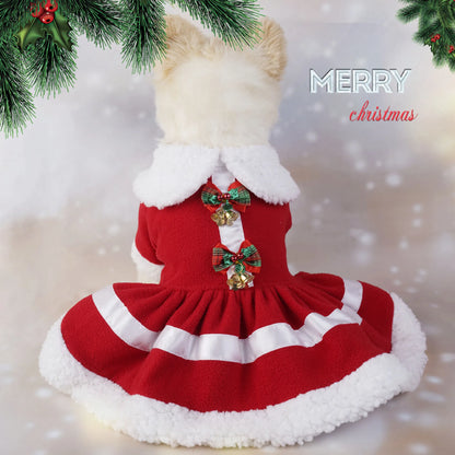 Cute Santa Christmas Pet Dress – Warm Holiday Costume
