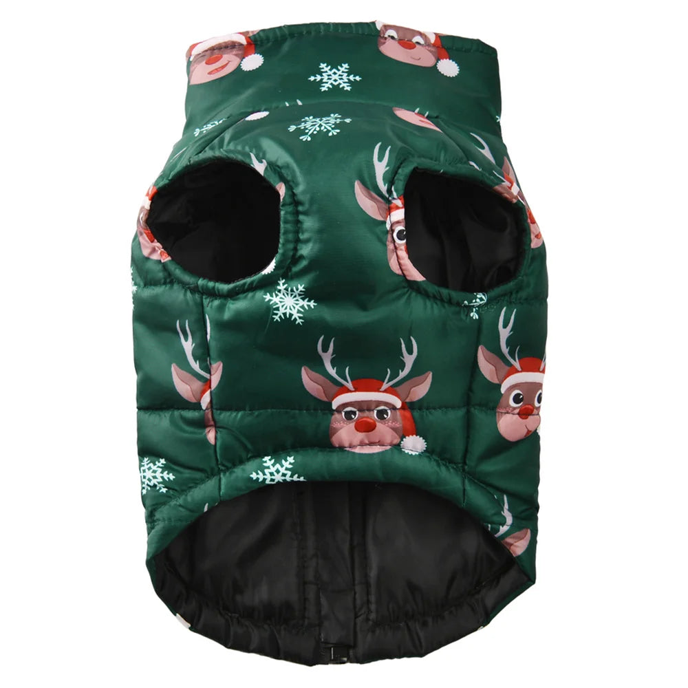 Christmas Print Pet Jacket – Winter Coat with D-Ring for Dogs & Cats