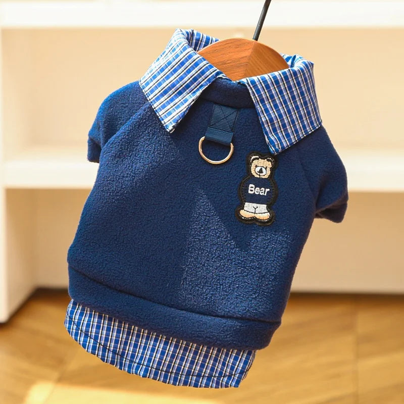 Bear Print Plaid Pet Hoodie – Cozy Autumn Sweatshirt for Dogs & Cats