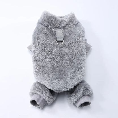Shiny Hooded Dog Puffer Jumpsuit – Quilted Four-Leg Winter Coat