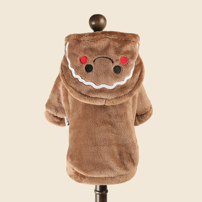 Velvet Gingerbread Christmas Pet Hoodie – Warm Holiday Outfit for Dogs & Cats