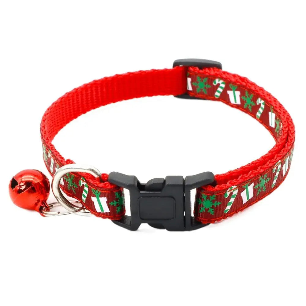 Christmas Cat Collar with Bell – Adjustable Snowflake & Reindeer Pet Collar