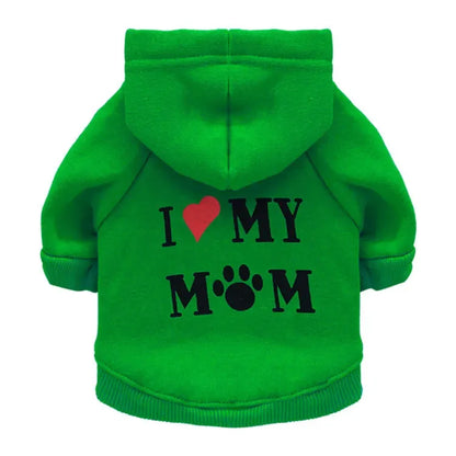 Mommy Print Fleece Pet Hoodie – Thick Warm Coat for Dogs & Cats