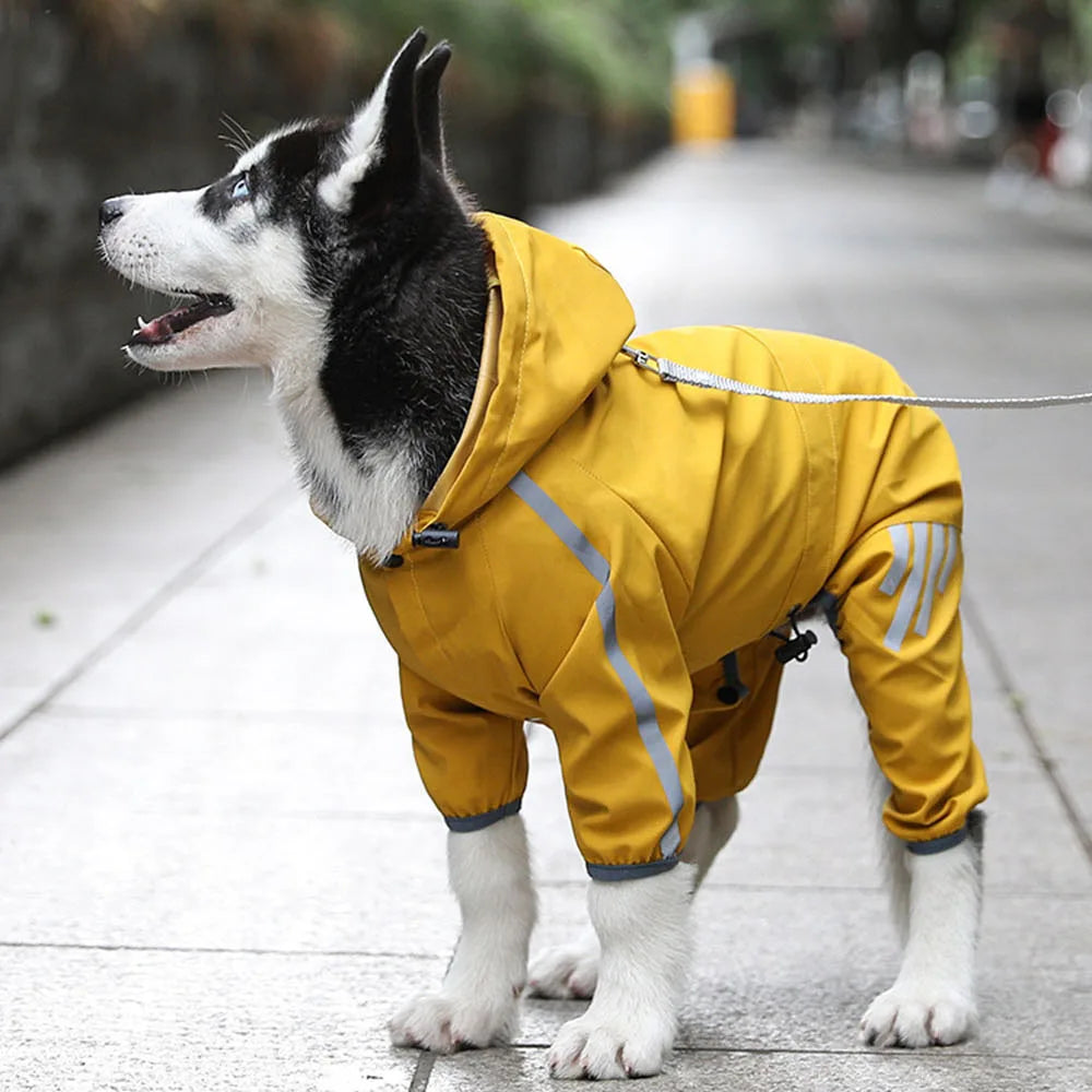 Lightweight Reflective Dog Rain Jacket – Waterproof Hooded Coat with Leash Hole