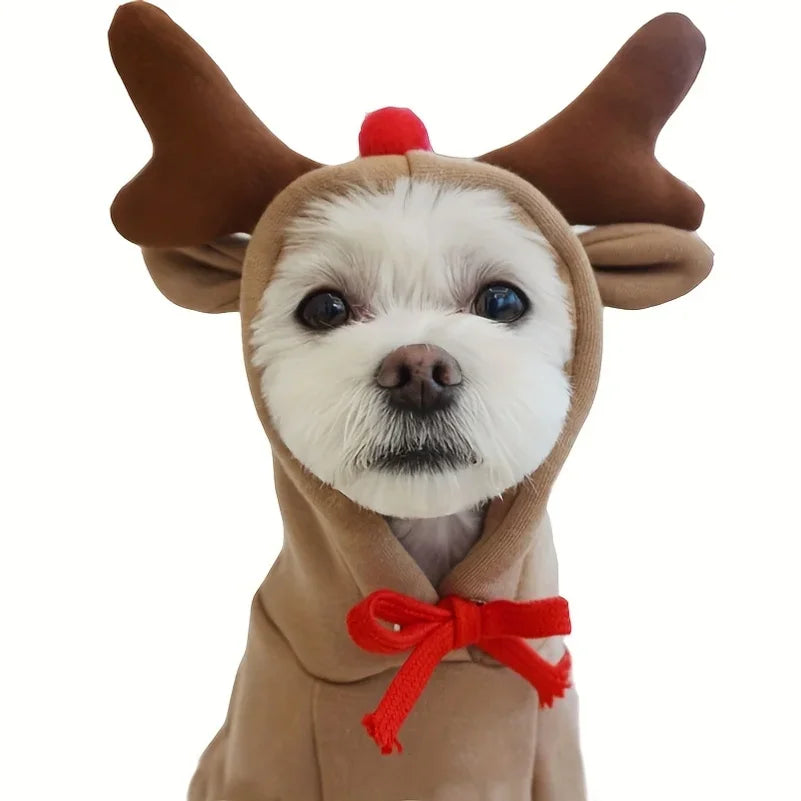 Christmas Reindeer Pet Sweater – Hooded Antler Costume for Dogs & Cats