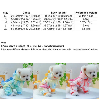 Dinosaur Flannel Pet Hoodie – Thick Warm Winter Costume for Dogs & Cats