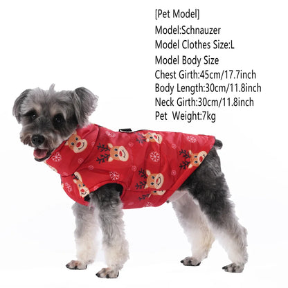 Christmas Print Pet Jacket – Winter Coat with D-Ring for Dogs & Cats