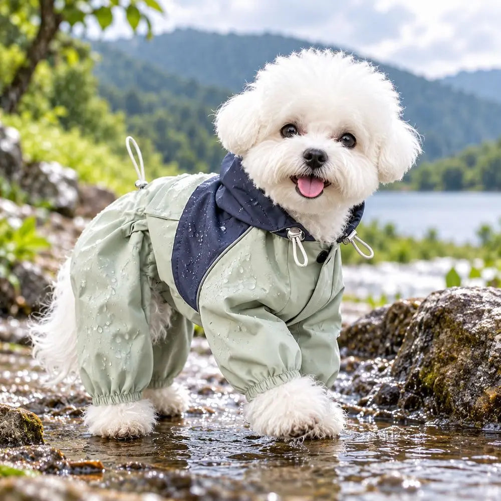 Waterproof Hooded Dog Jumpsuit – Full-Body Dust & Outdoor Protective Raincoat