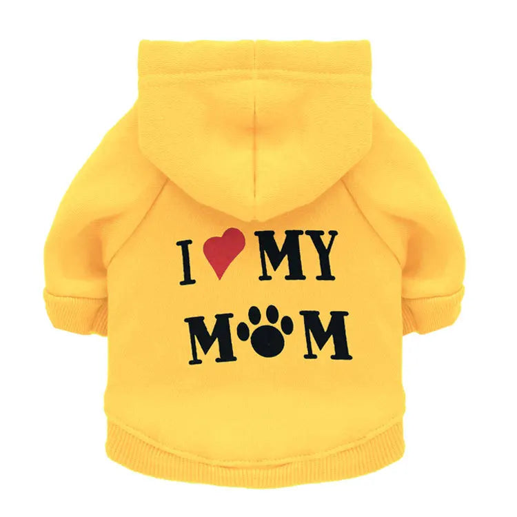 Mommy Print Fleece Pet Hoodie – Thick Warm Coat for Dogs & Cats