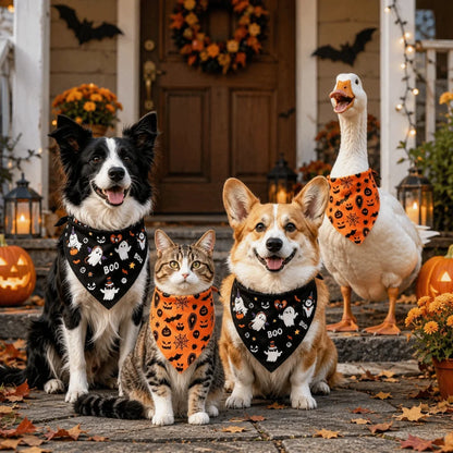 Cute Halloween Pet Bandana – Ghost & Pumpkin Print Scarf