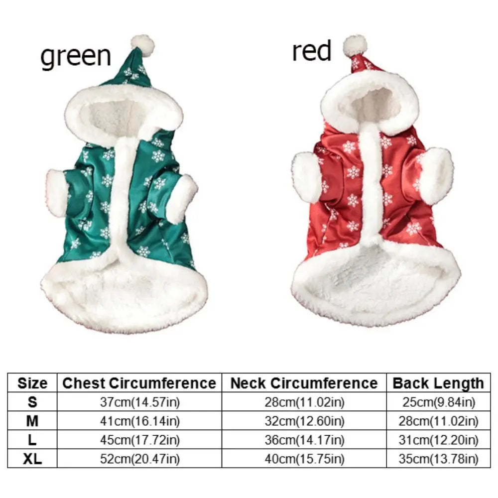 Snowflake Christmas Pet Hoodie – Thickened Plush Winter Coat for Dogs & Cats