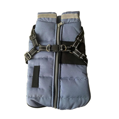 Waterproof Padded Dog Winter Jacket – Reflective Zipper Coat with Built-In Harness