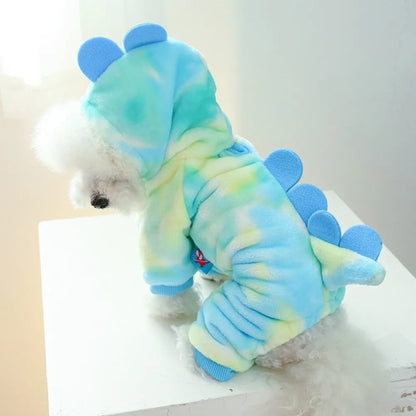 Dinosaur Flannel Pet Hoodie – Thick Warm Winter Costume for Dogs & Cats