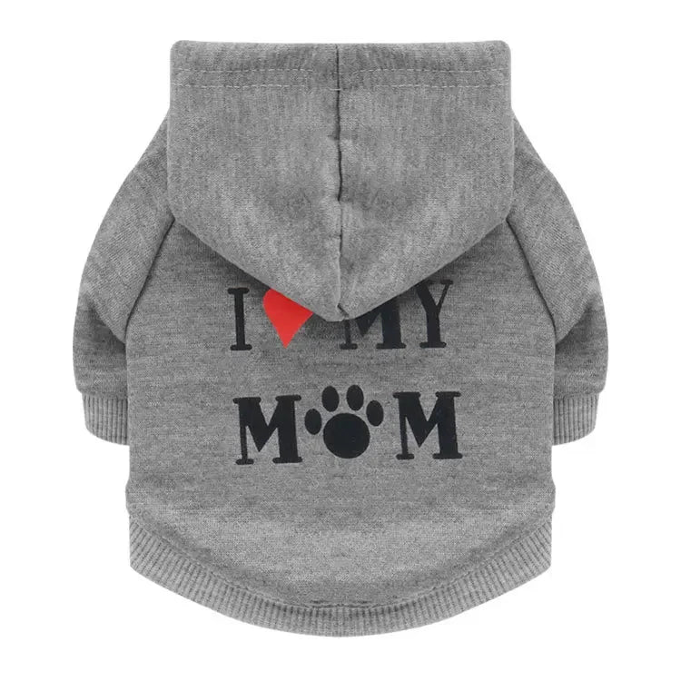 Mommy Print Fleece Pet Hoodie – Thick Warm Coat for Dogs & Cats